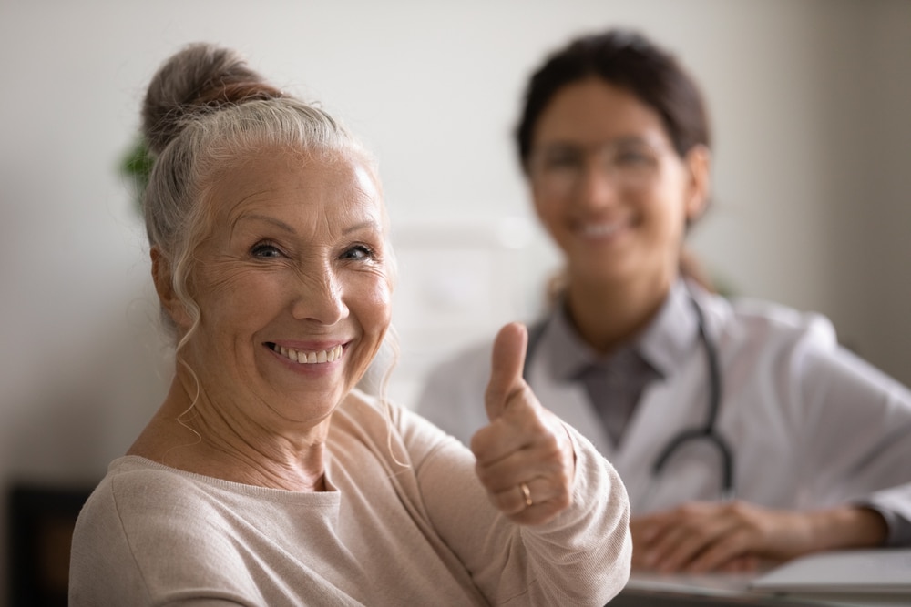 Head,Shot,Portrait,Smiling,Mature,Female,Patient,Showing,Thumb,Up, Procedures & Testing in Houston, TX